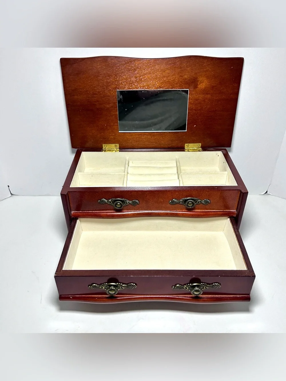 Vintage Mahogany Jewelry Box Wooden with Mirror